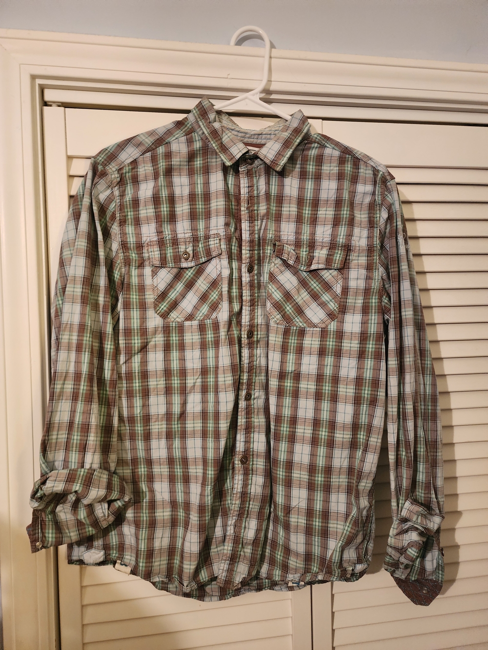 Buffalo David Bitton Men's Plaid Button-Down Shirt in Brown and Light Blue